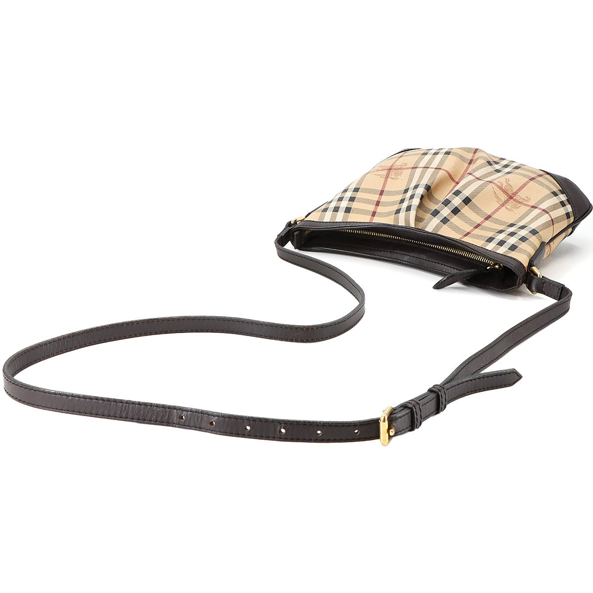 Plaid Shoulder Bag PVC Leather Beige Brown Haymarket Check 90289077