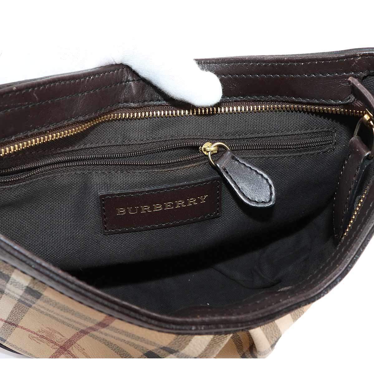 Plaid Shoulder Bag PVC Leather Beige Brown Haymarket Check 90289077