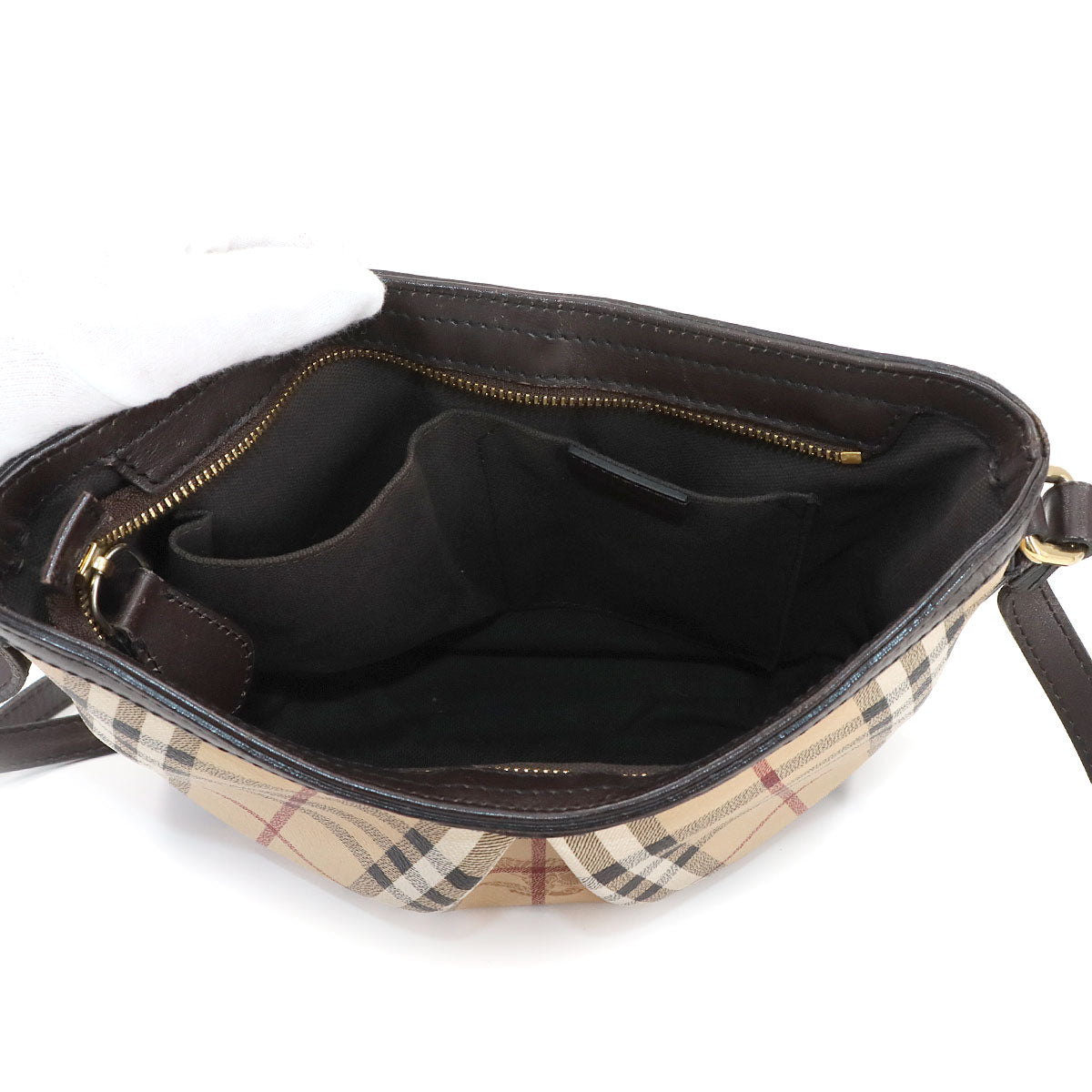 Plaid Shoulder Bag PVC Leather Beige Brown Haymarket Check 90289077
