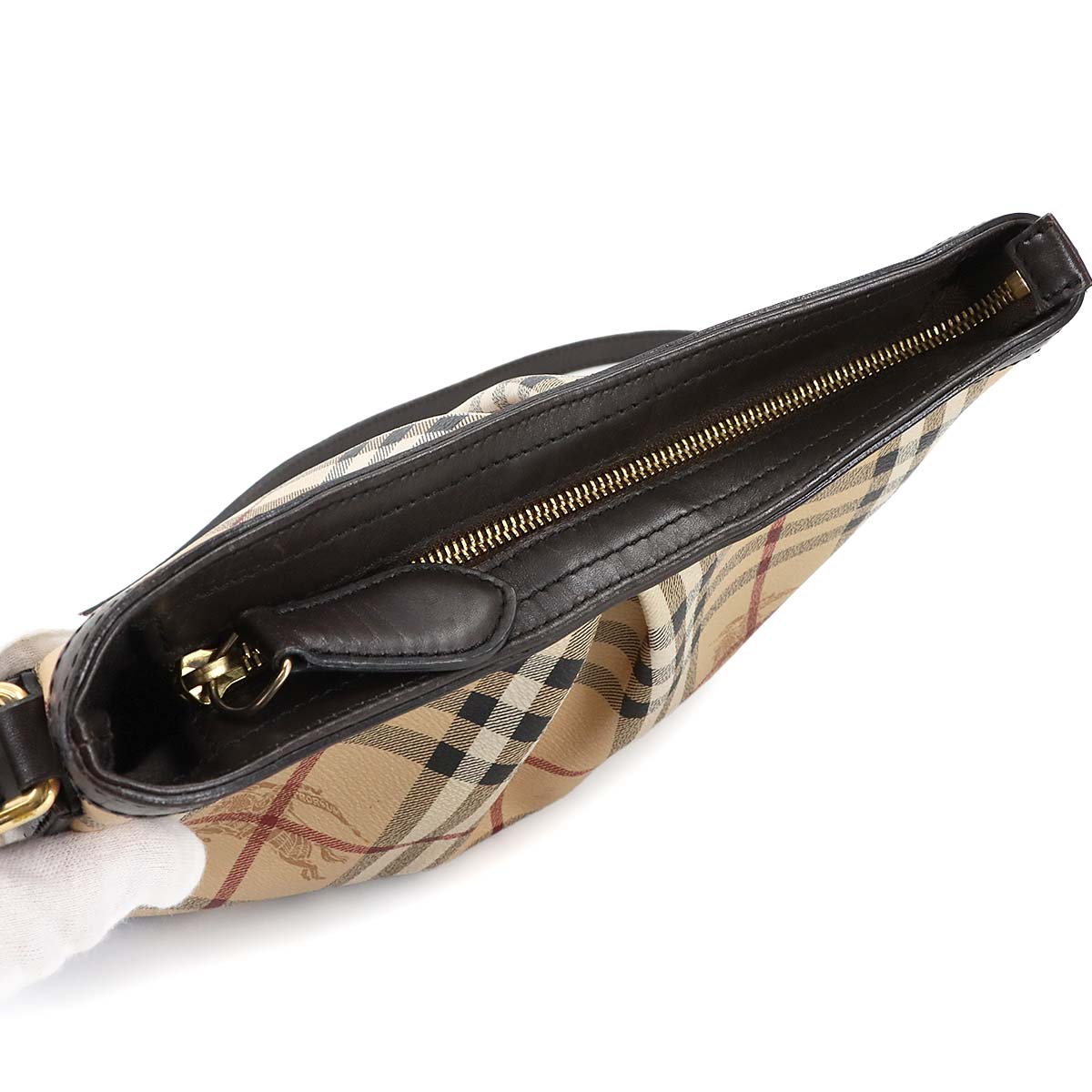 Plaid Shoulder Bag PVC Leather Beige Brown Haymarket Check 90289077