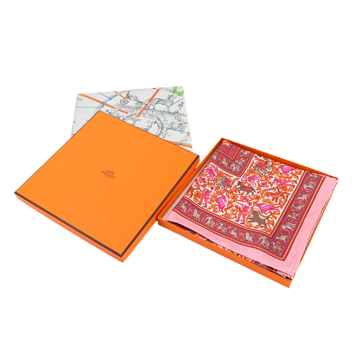 Carre 90 Scarf Chasse en inde Silk Rose Cuivre