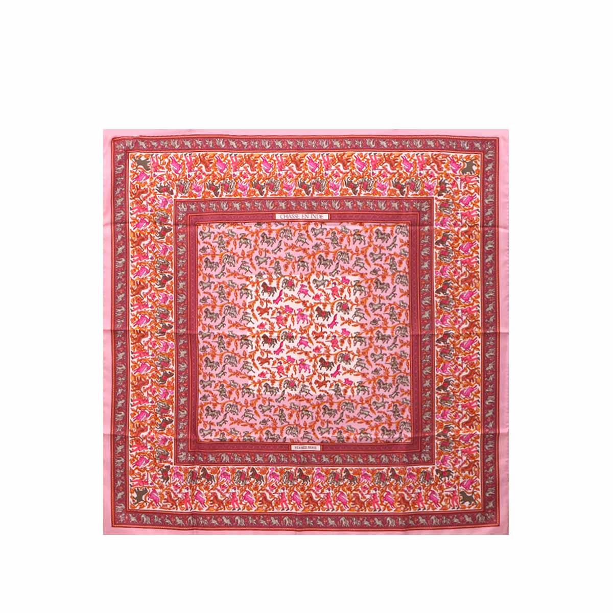 Carre 90 Scarf Chasse en inde Silk Rose Cuivre
