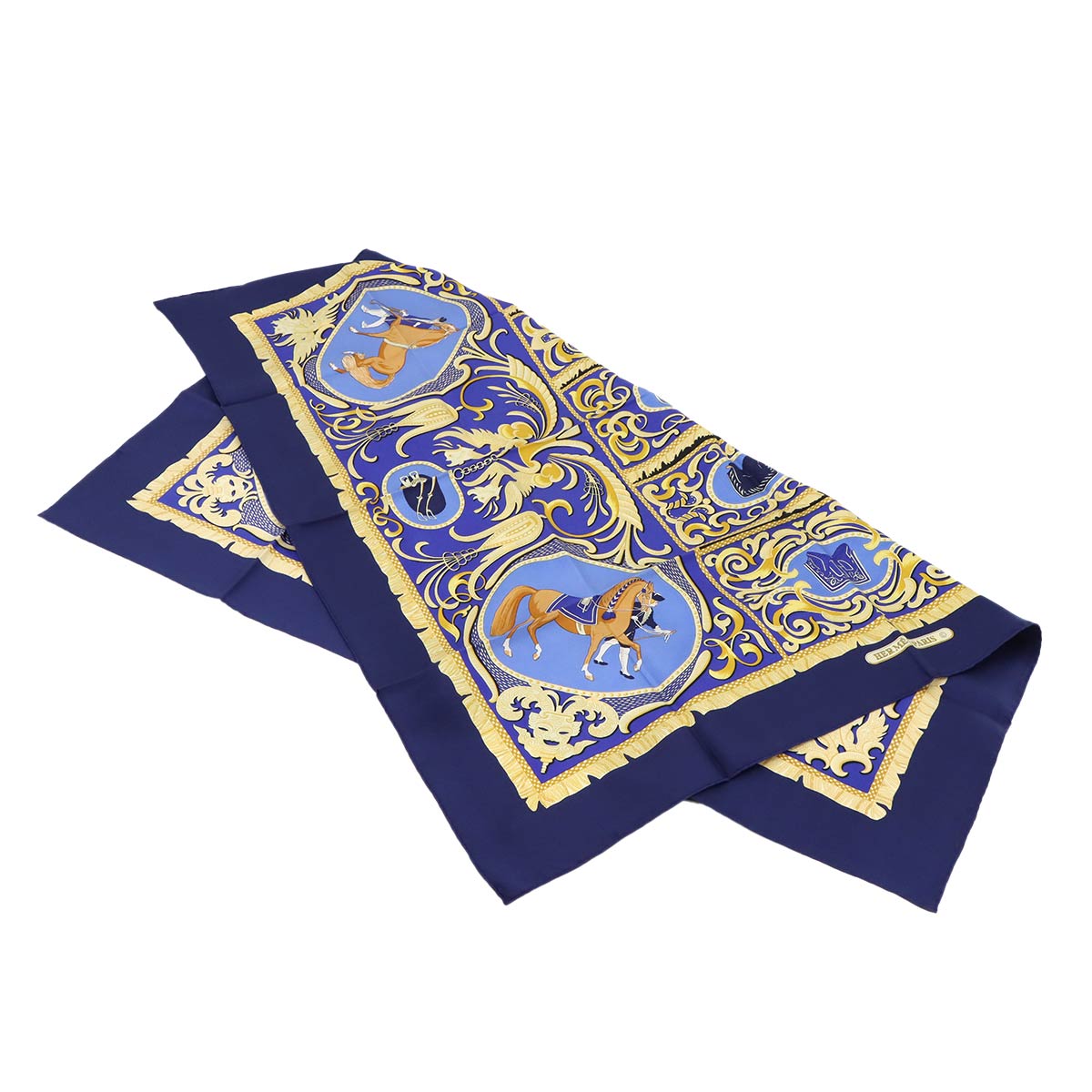 Carre 90 Scarf La Presentation Silk Navy Yellow