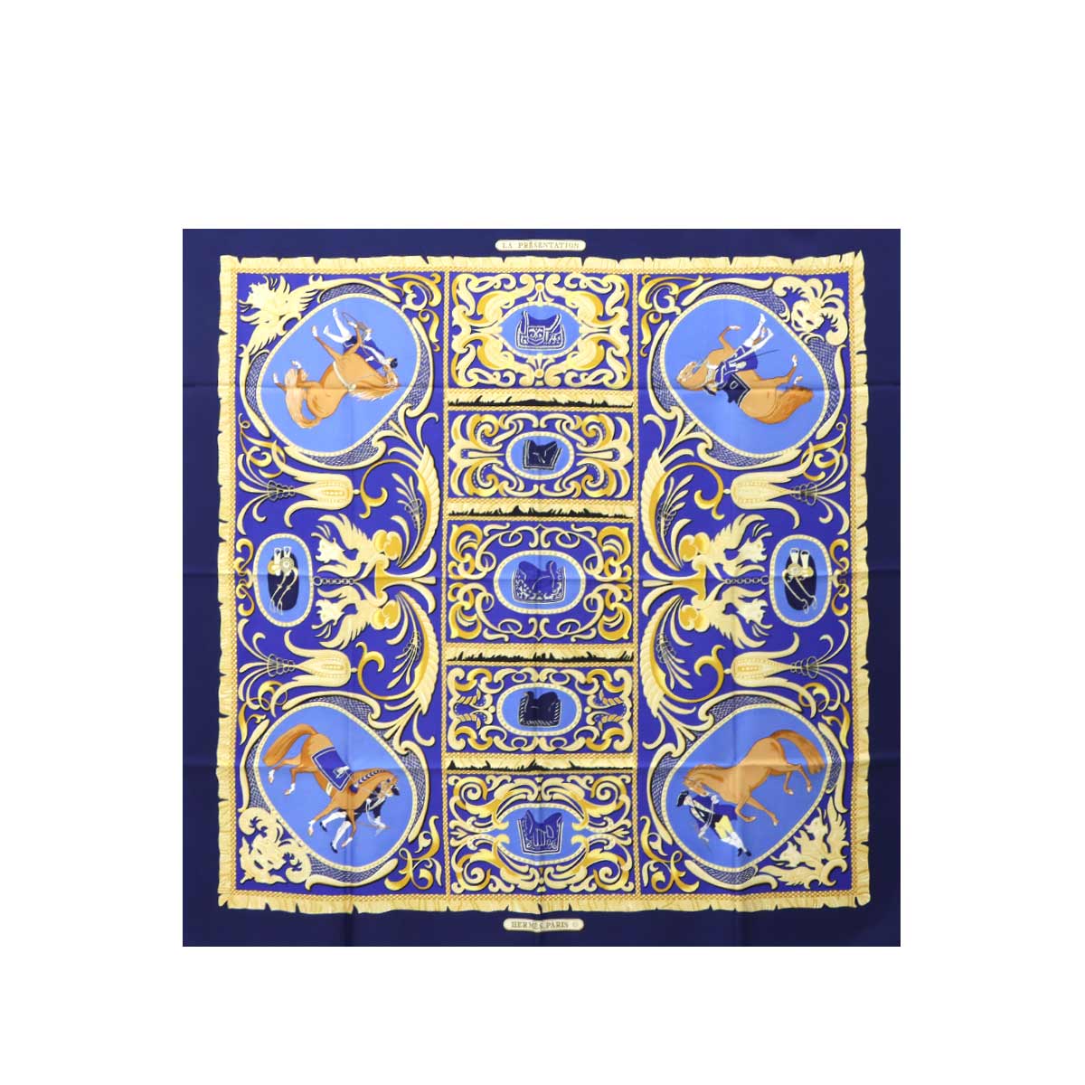 Carre 90 Scarf La Presentation Silk Navy Yellow