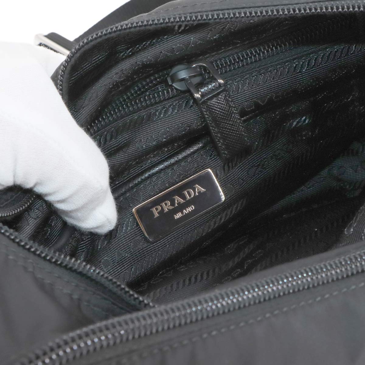 Shoulder Bag Nylon Saffiano Leather Nero Black 1BD953 Purse