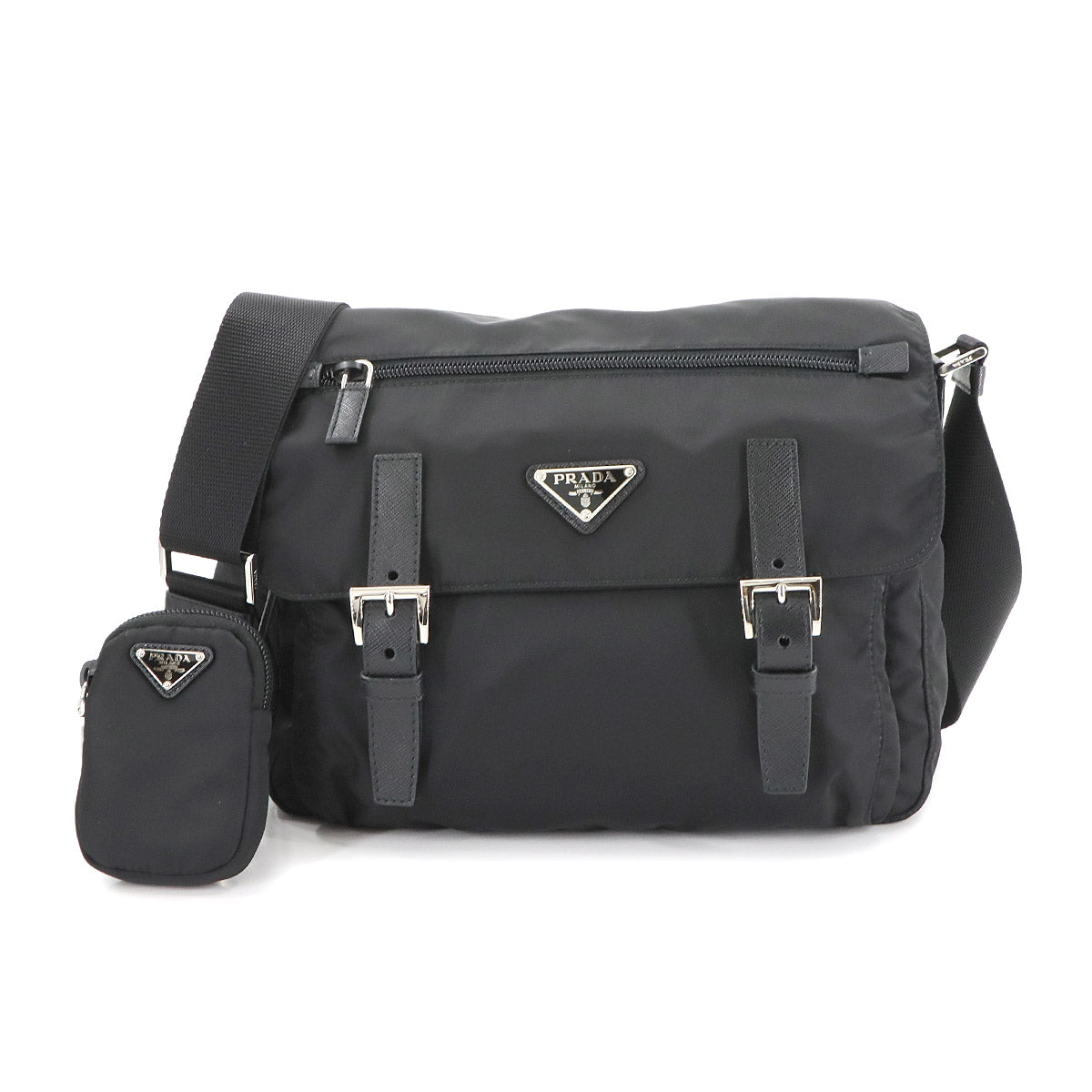 Shoulder Bag Nylon Saffiano Leather Nero Black 1BD953 Purse