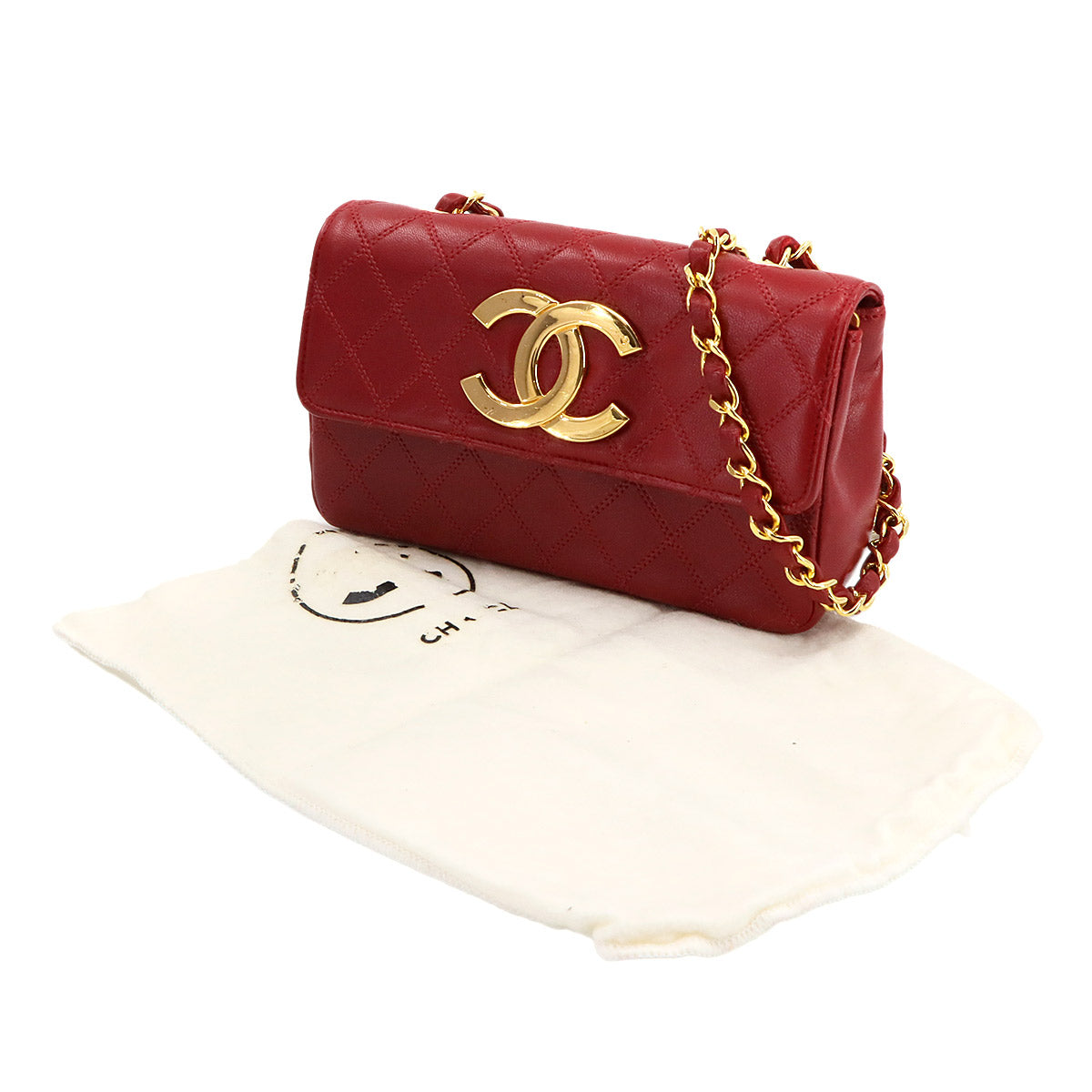 Bicolore Chain Shoulder Bag Leather Red Vintage Purse