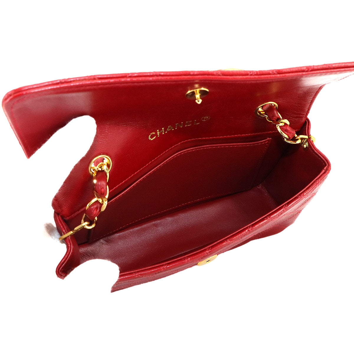 Bicolore Chain Shoulder Bag Leather Red Vintage Purse