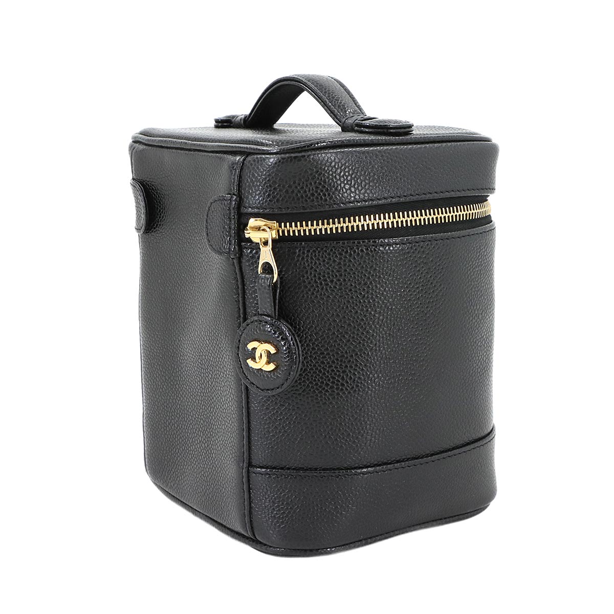 Vanity Hand Bag Caviar Skin Leather Black A01998 Vintage Purse