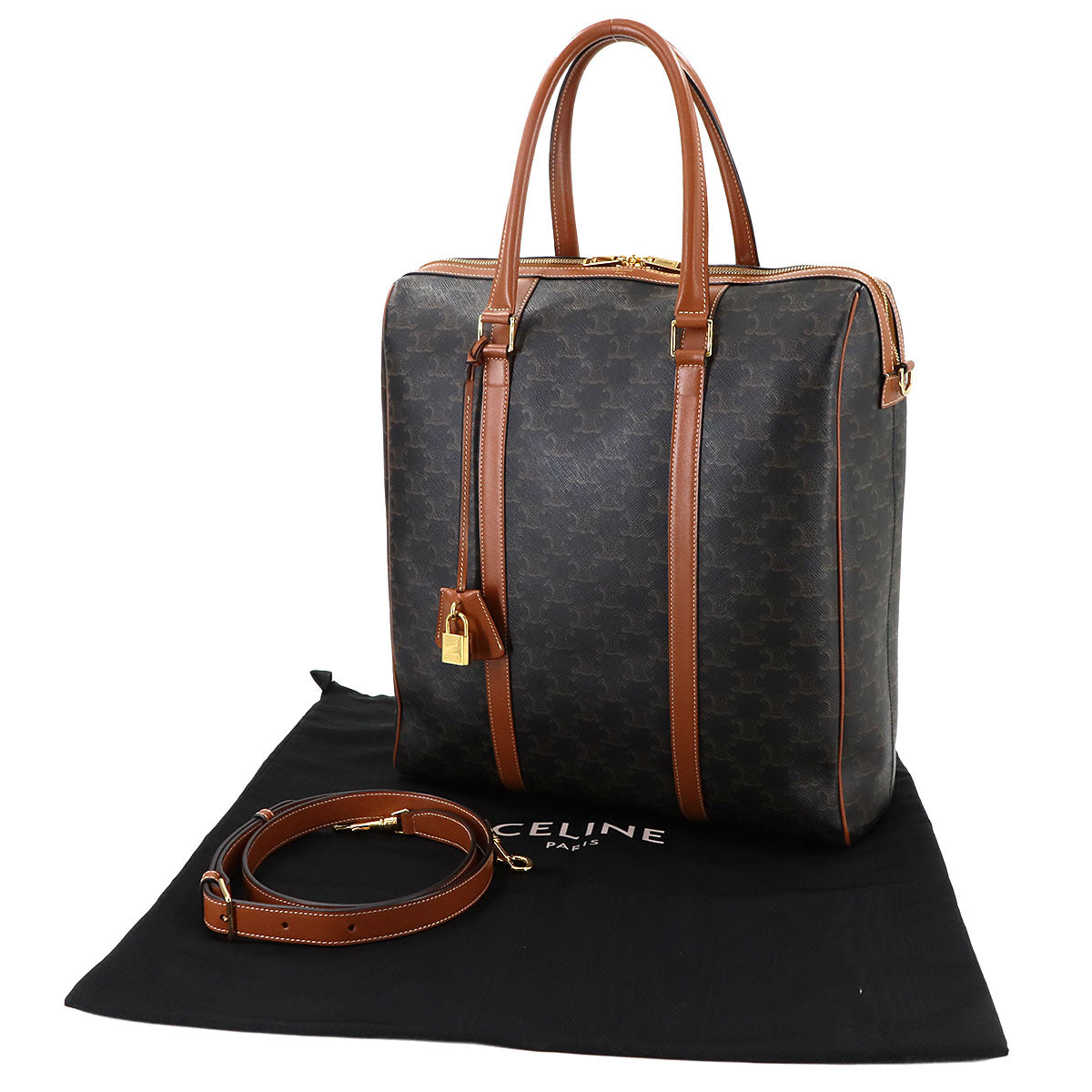 Triomphe 2way Tote Shoulder Bag PVC Leather Black Brown