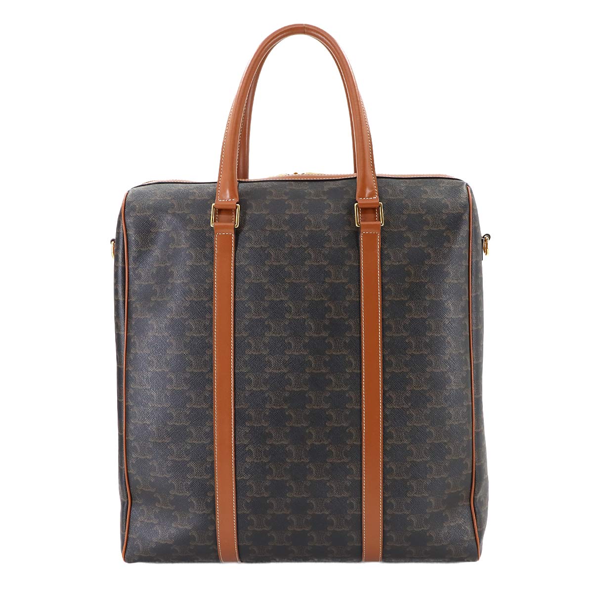 Triomphe 2way Tote Shoulder Bag PVC Leather Black Brown