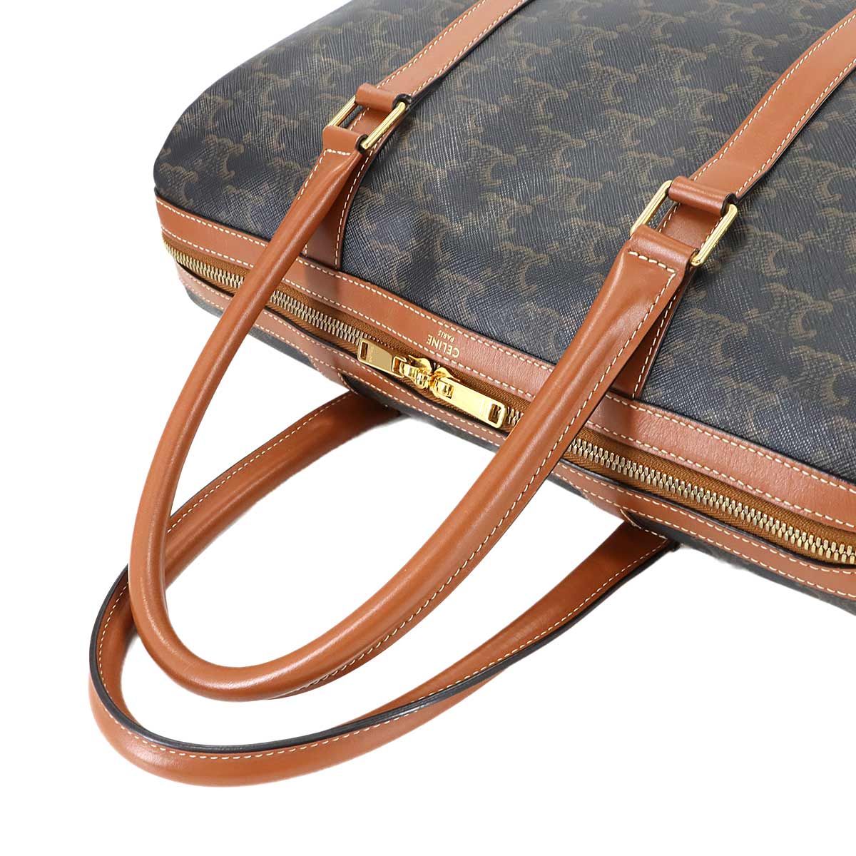 Triomphe 2way Tote Shoulder Bag PVC Leather Black Brown