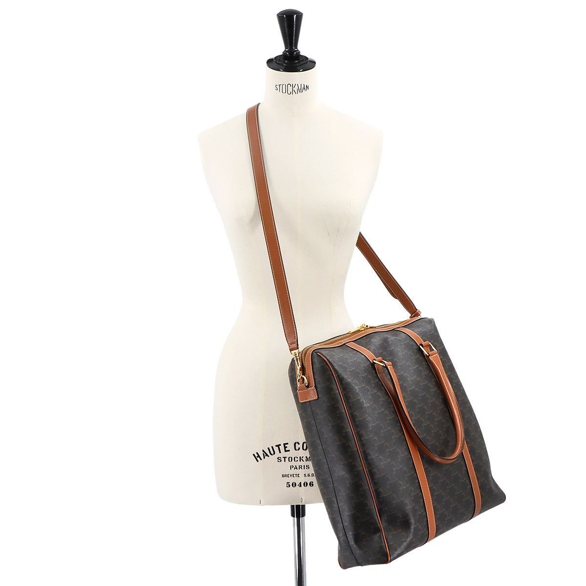 Triomphe 2way Tote Shoulder Bag PVC Leather Black Brown