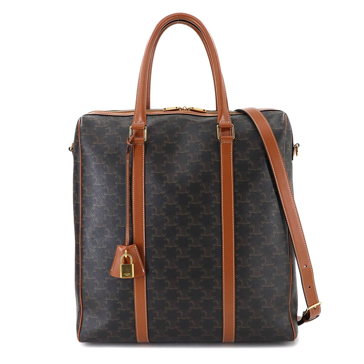 Triomphe 2way Tote Shoulder Bag PVC Leather Black Brown