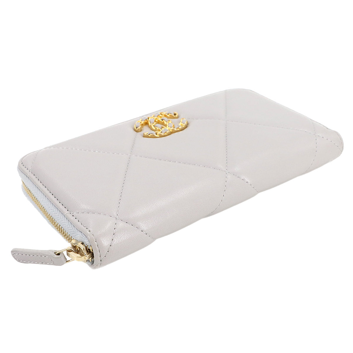 CHANEL 19 Zipped Around Long Wallet Leather Light Blue AP1063