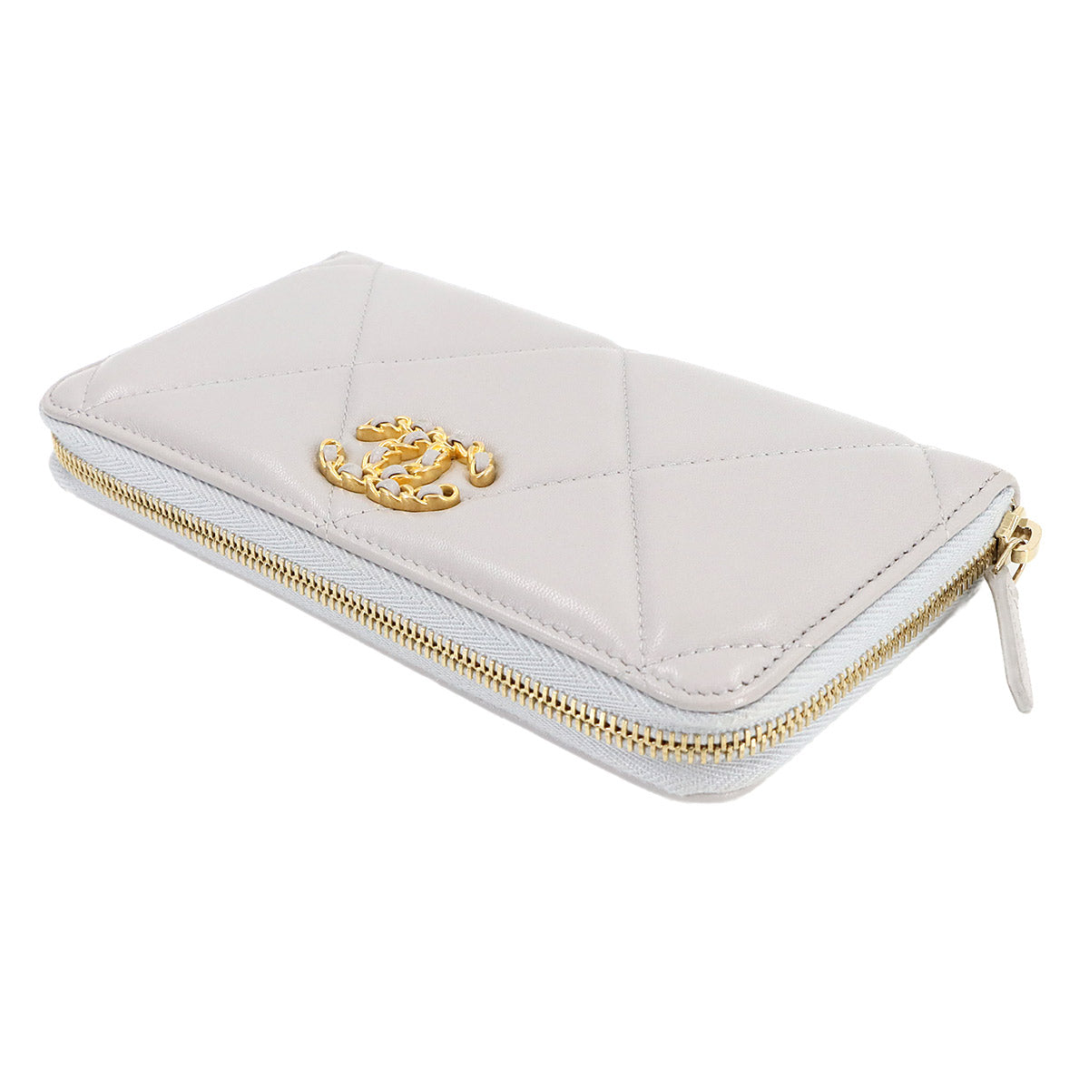 CHANEL 19 Zipped Around Long Wallet Leather Light Blue AP1063