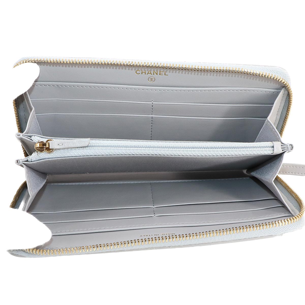 CHANEL 19 Zipped Around Long Wallet Leather Light Blue AP1063