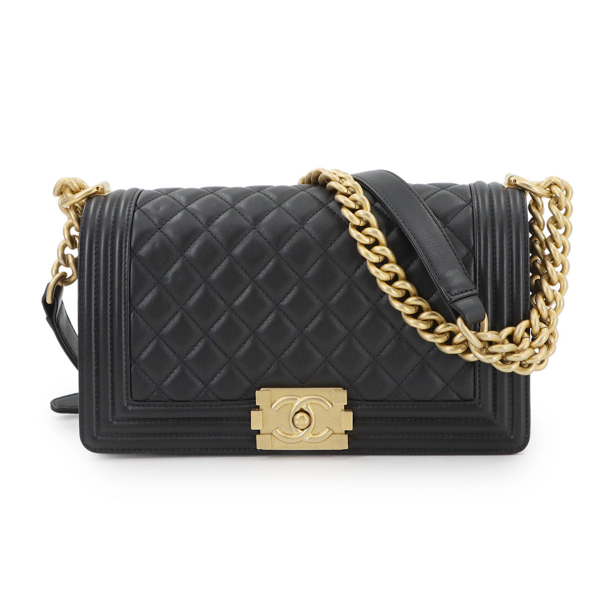 BOY CHANEL Chain Shoulder Bag Leather Black A67086 Purse