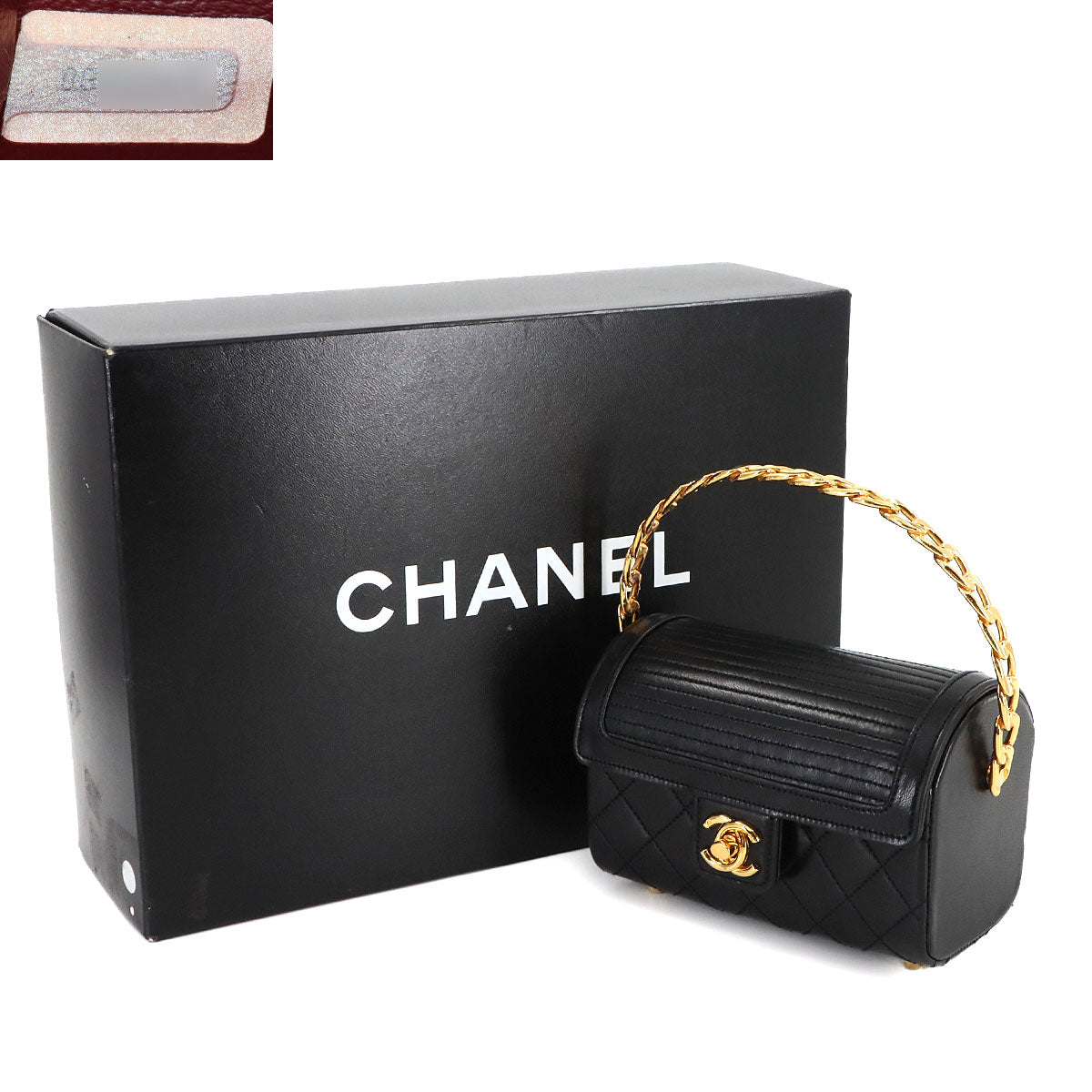 Matelasse Top Handle Flap Hand Bag Leather Black Vintage Purse