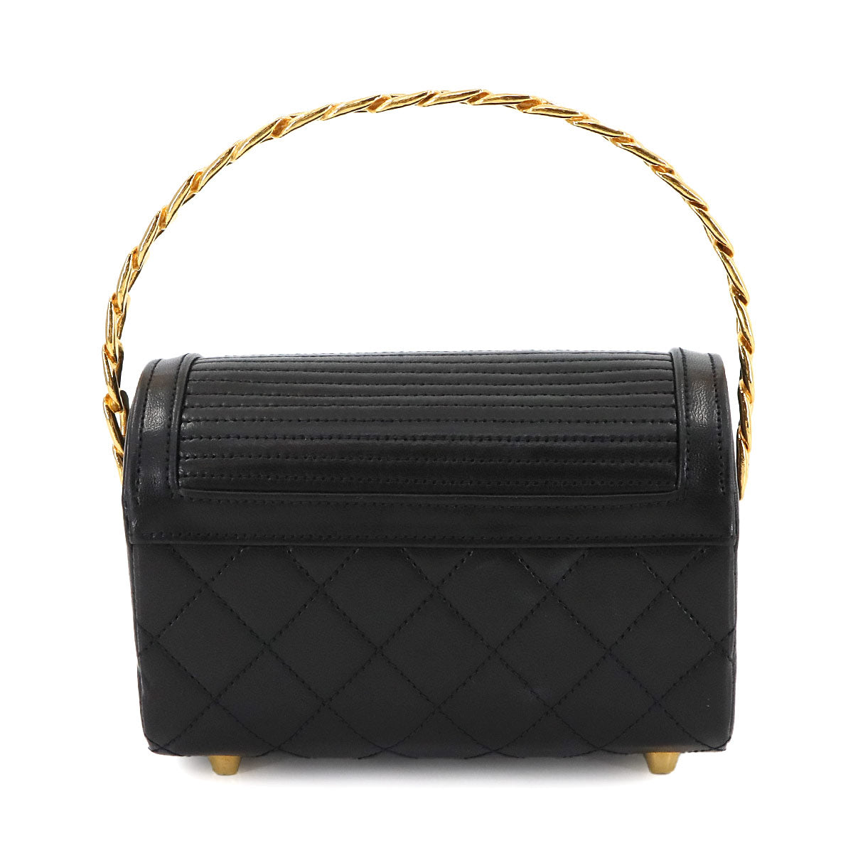 Matelasse Top Handle Flap Hand Bag Leather Black Vintage Purse