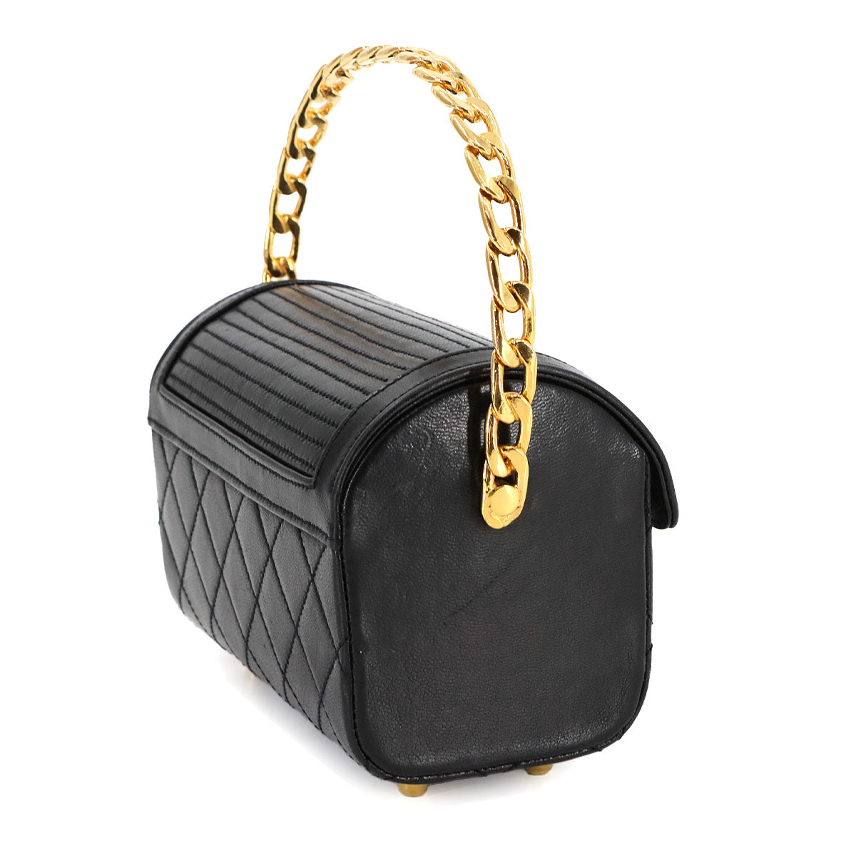 Matelasse Top Handle Flap Hand Bag Leather Black Vintage Purse