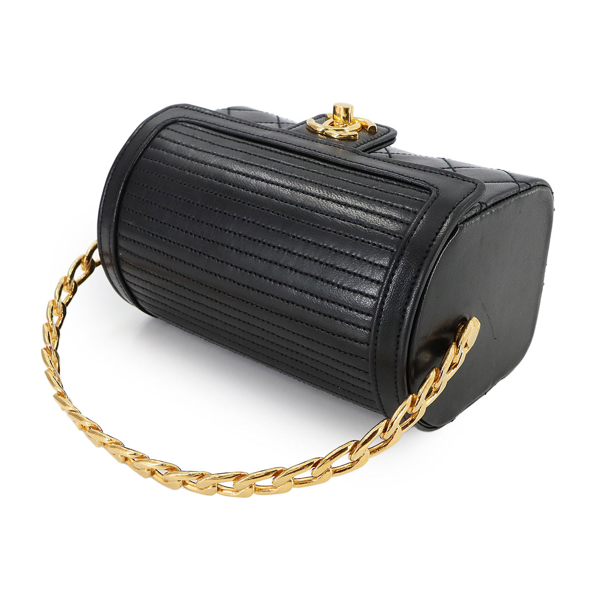 Matelasse Top Handle Flap Hand Bag Leather Black Vintage Purse