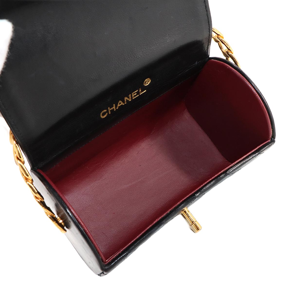 Matelasse Top Handle Flap Hand Bag Leather Black Vintage Purse