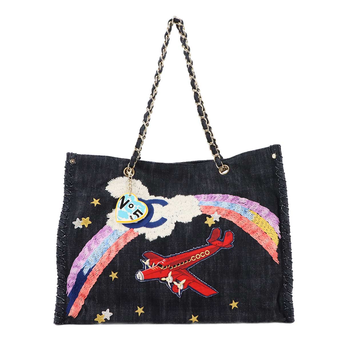 Night flight Chain Tote Bag Denim Navy A3193