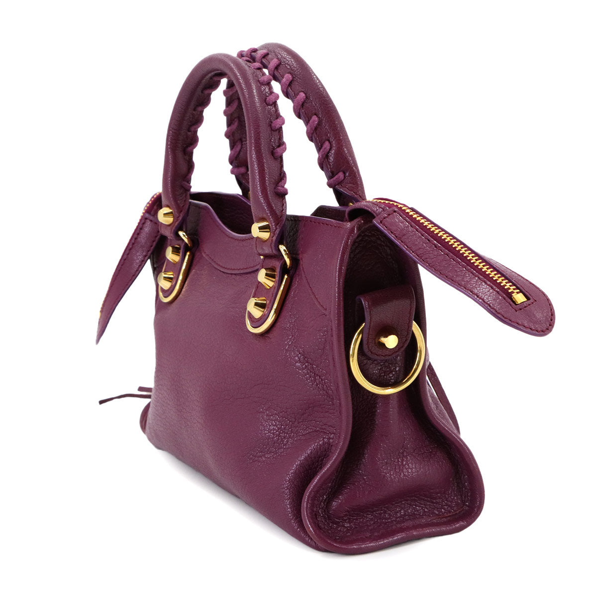 BALENCIAGA Classic Mini City Hand Shoulder Bag Leather Purple