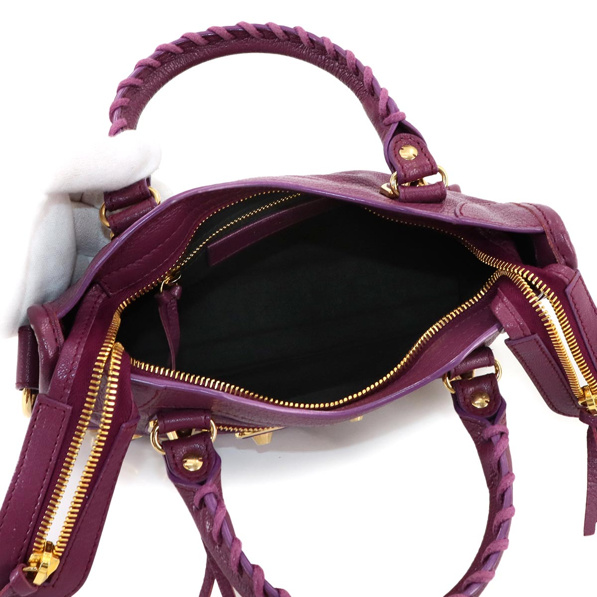 BALENCIAGA Classic Mini City Hand Shoulder Bag Leather Purple