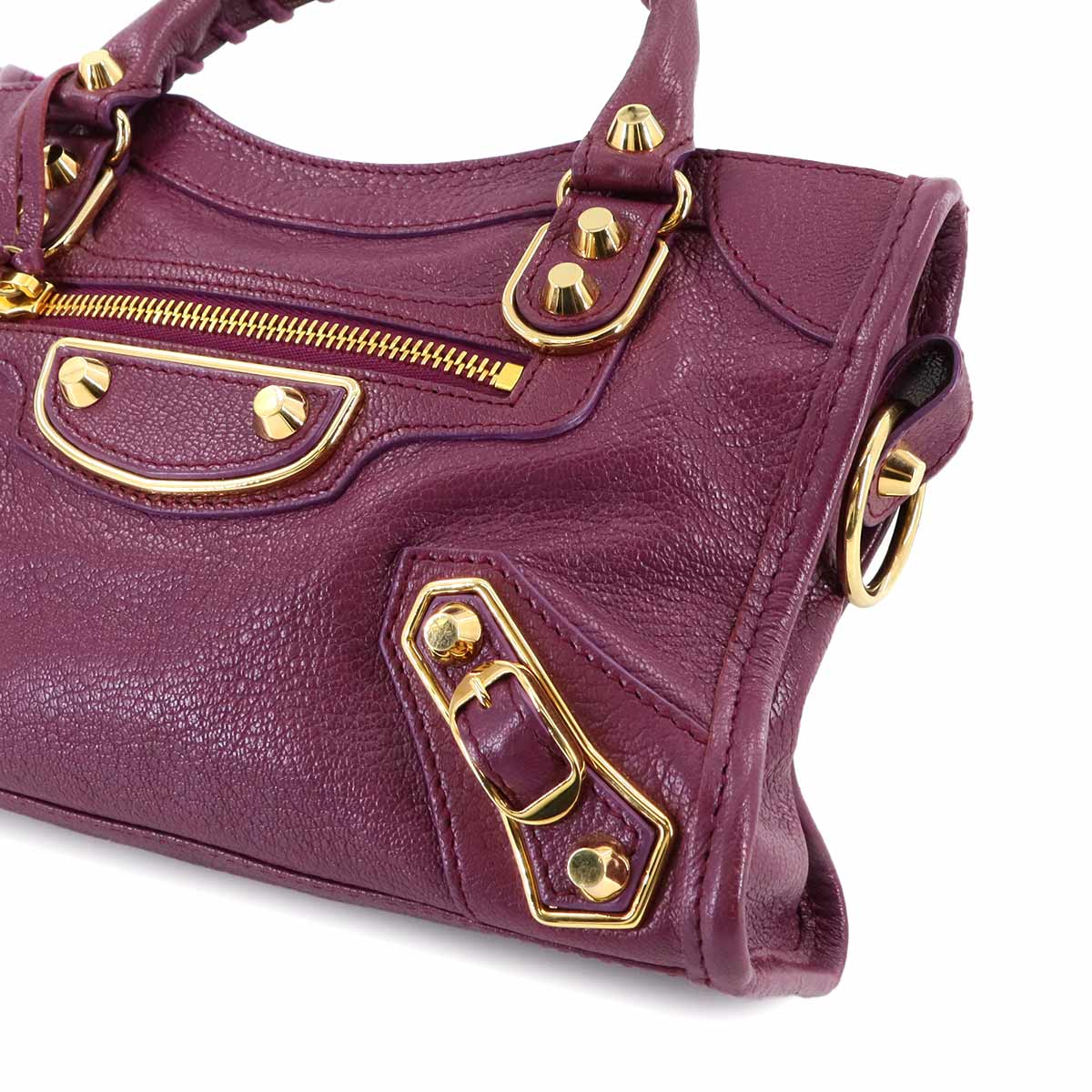 BALENCIAGA Classic Mini City Hand Shoulder Bag Leather Purple