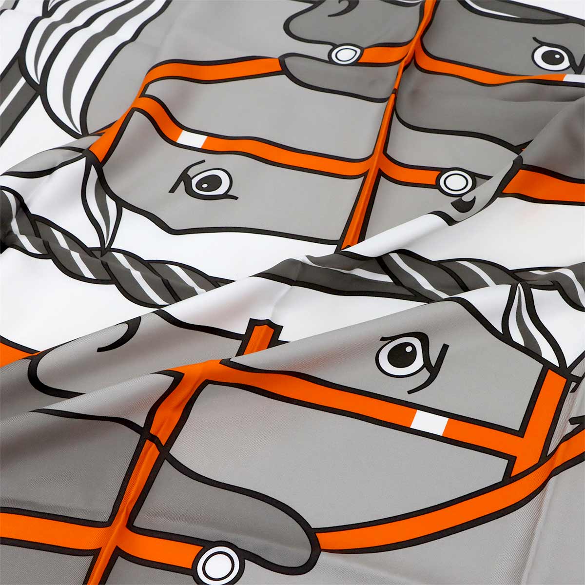 Carre 90 Scarf Quadrige Silk Blanc Sepia Orange