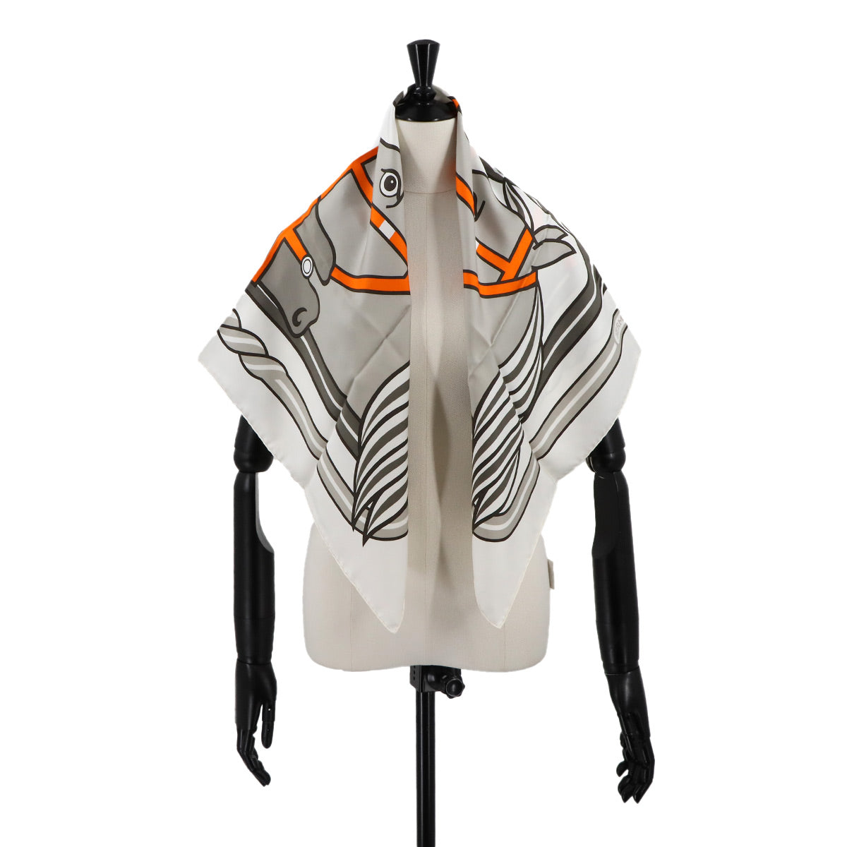 Carre 90 Scarf Quadrige Silk Blanc Sepia Orange
