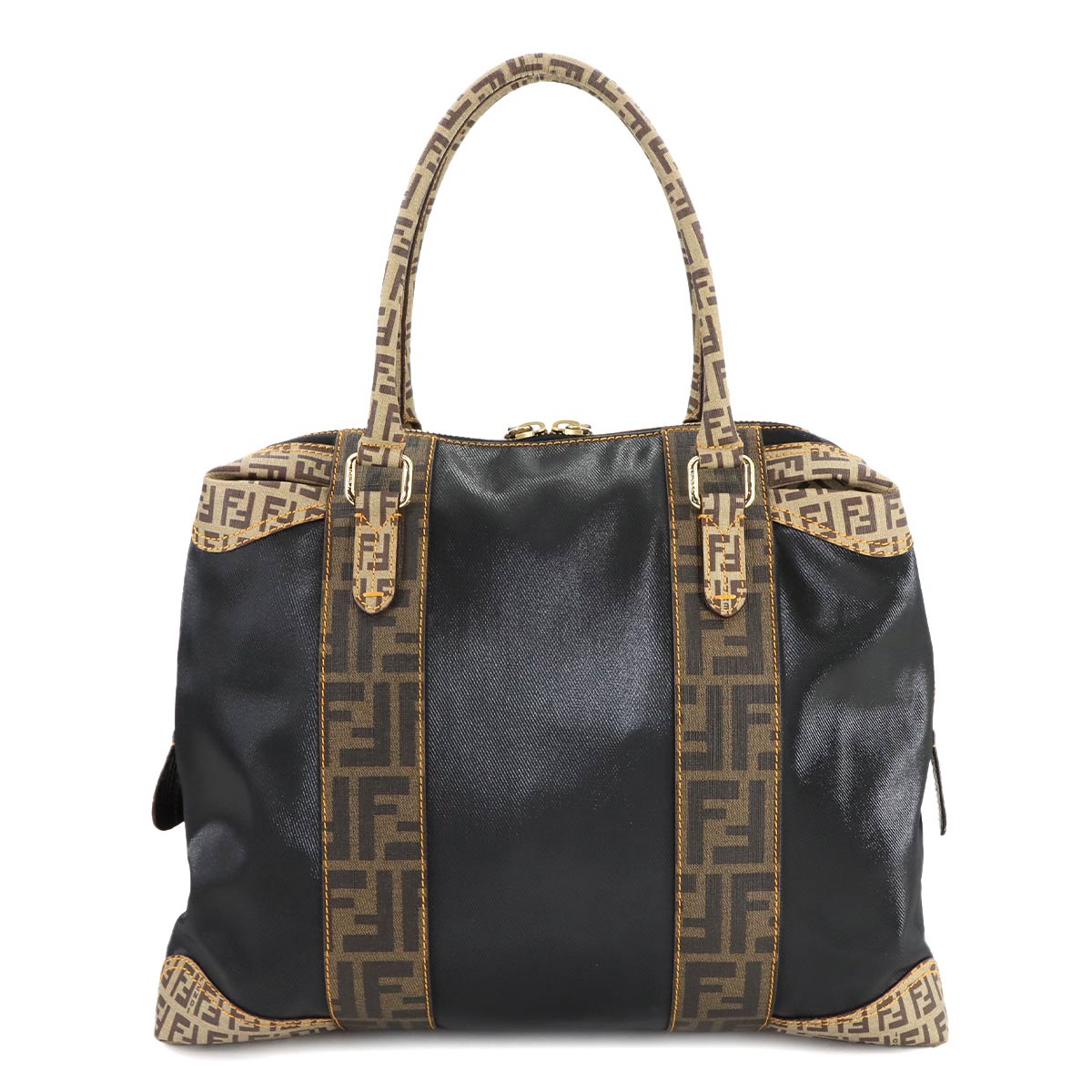FENDI Zucca Zucchi Hand Bag Canvas PVC Black Brown 8BL095 Vintage Purse