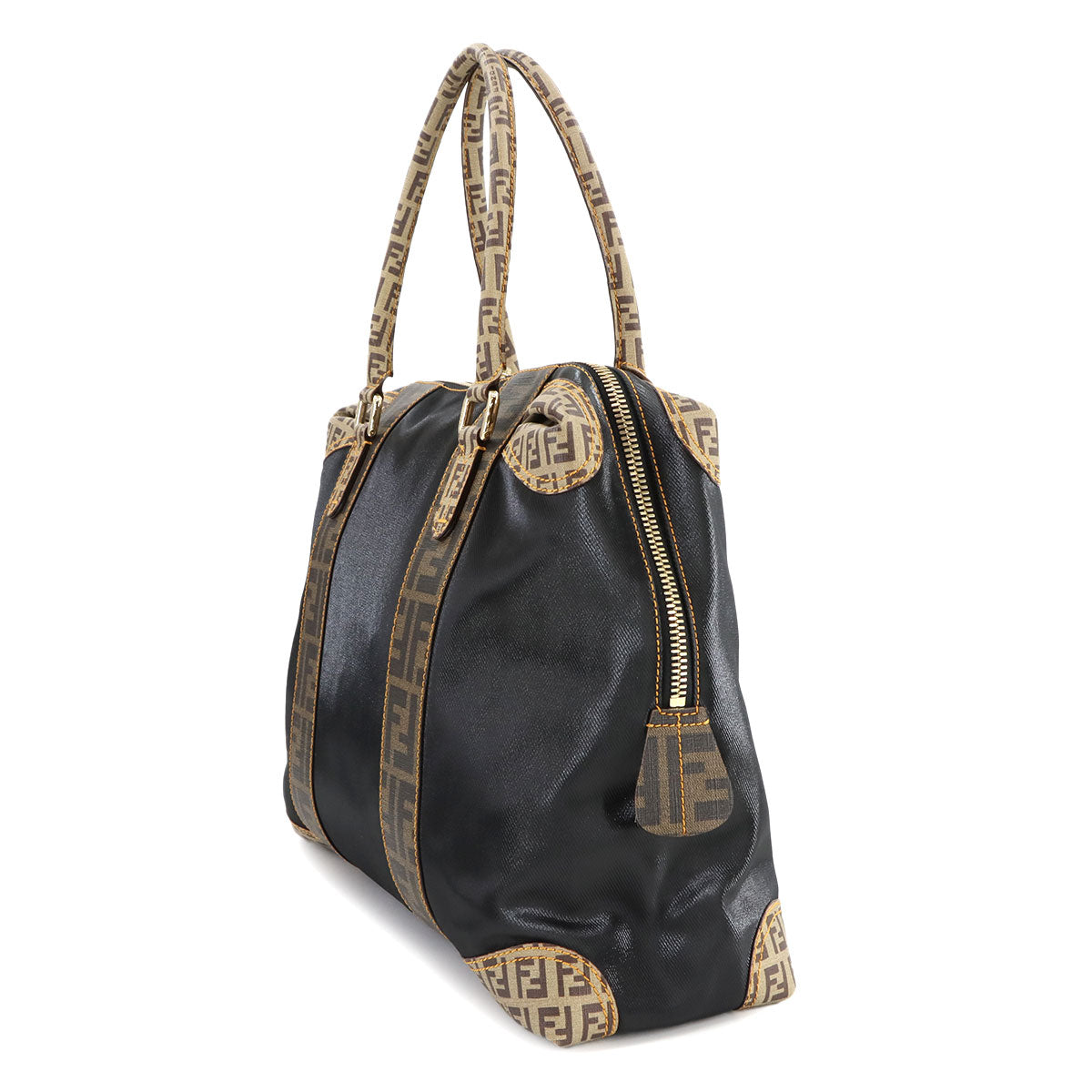 FENDI Zucca Zucchi Hand Bag Canvas PVC Black Brown 8BL095 Vintage Purse