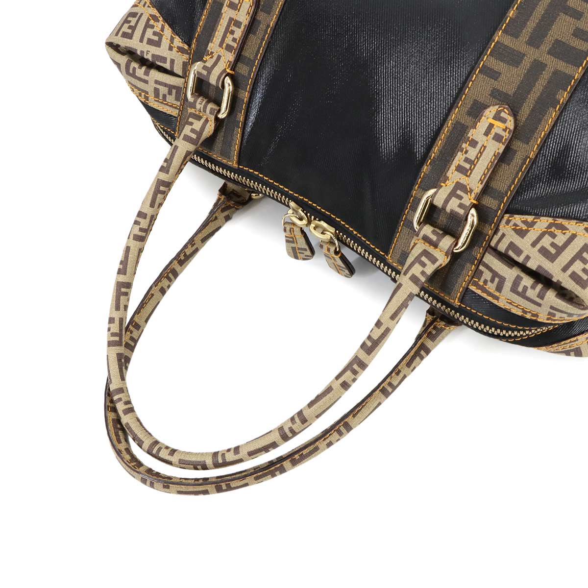 FENDI Zucca Zucchi Hand Bag Canvas PVC Black Brown 8BL095 Vintage Purse