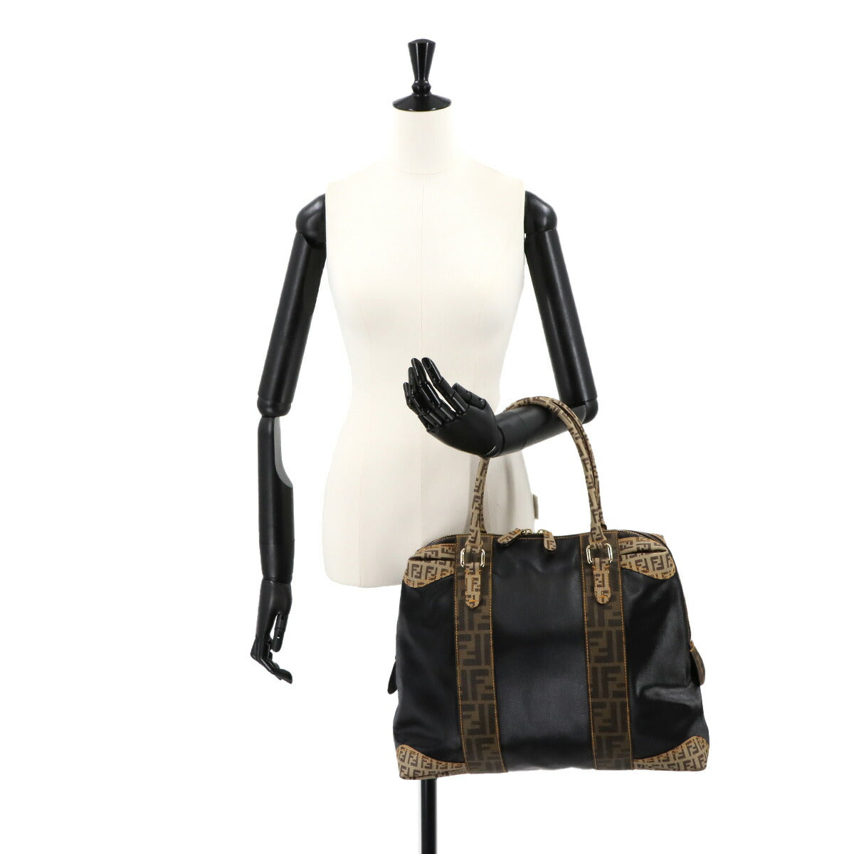 FENDI Zucca Zucchi Hand Bag Canvas PVC Black Brown 8BL095 Vintage Purse