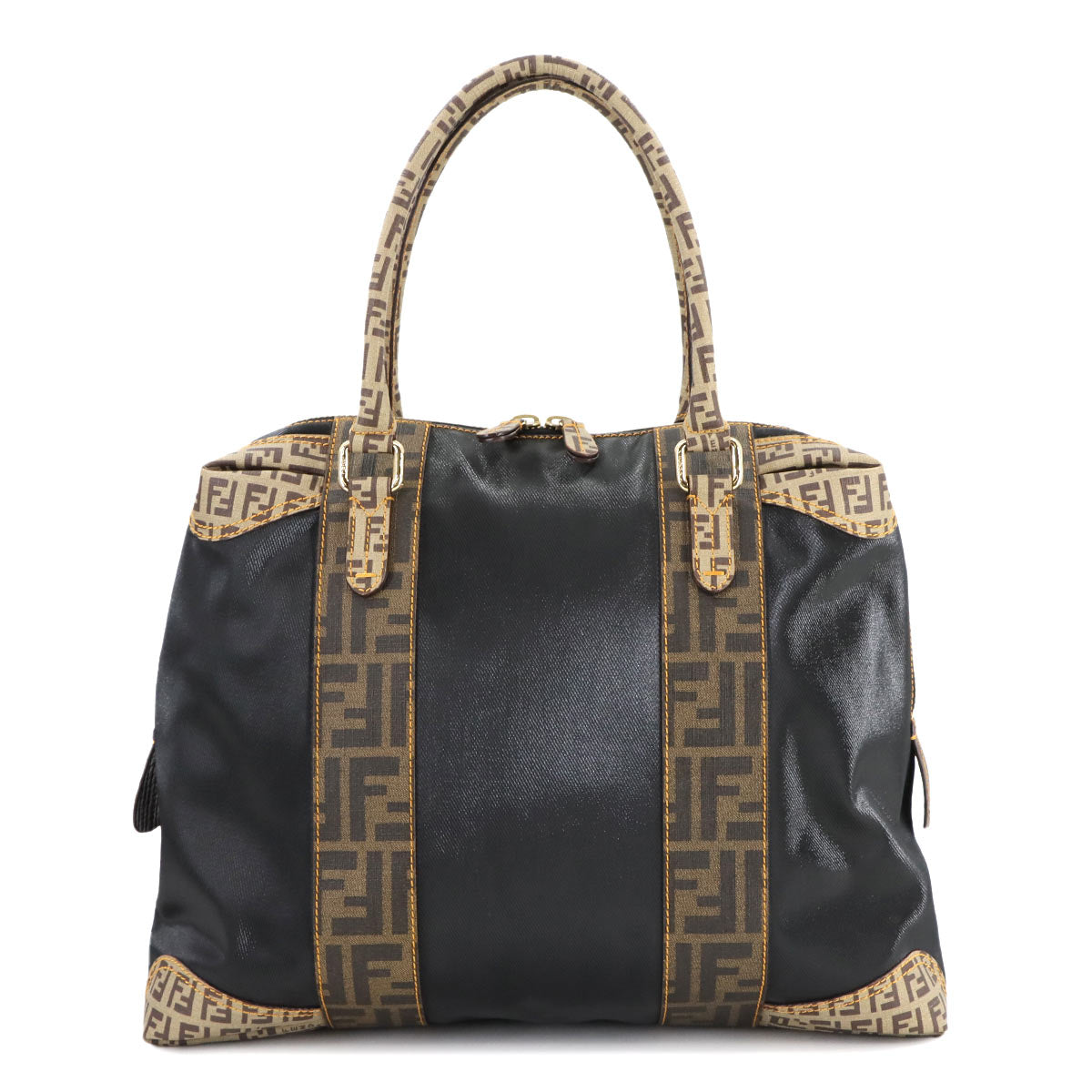 FENDI Zucca Zucchi Hand Bag Canvas PVC Black Brown 8BL095 Vintage Purse