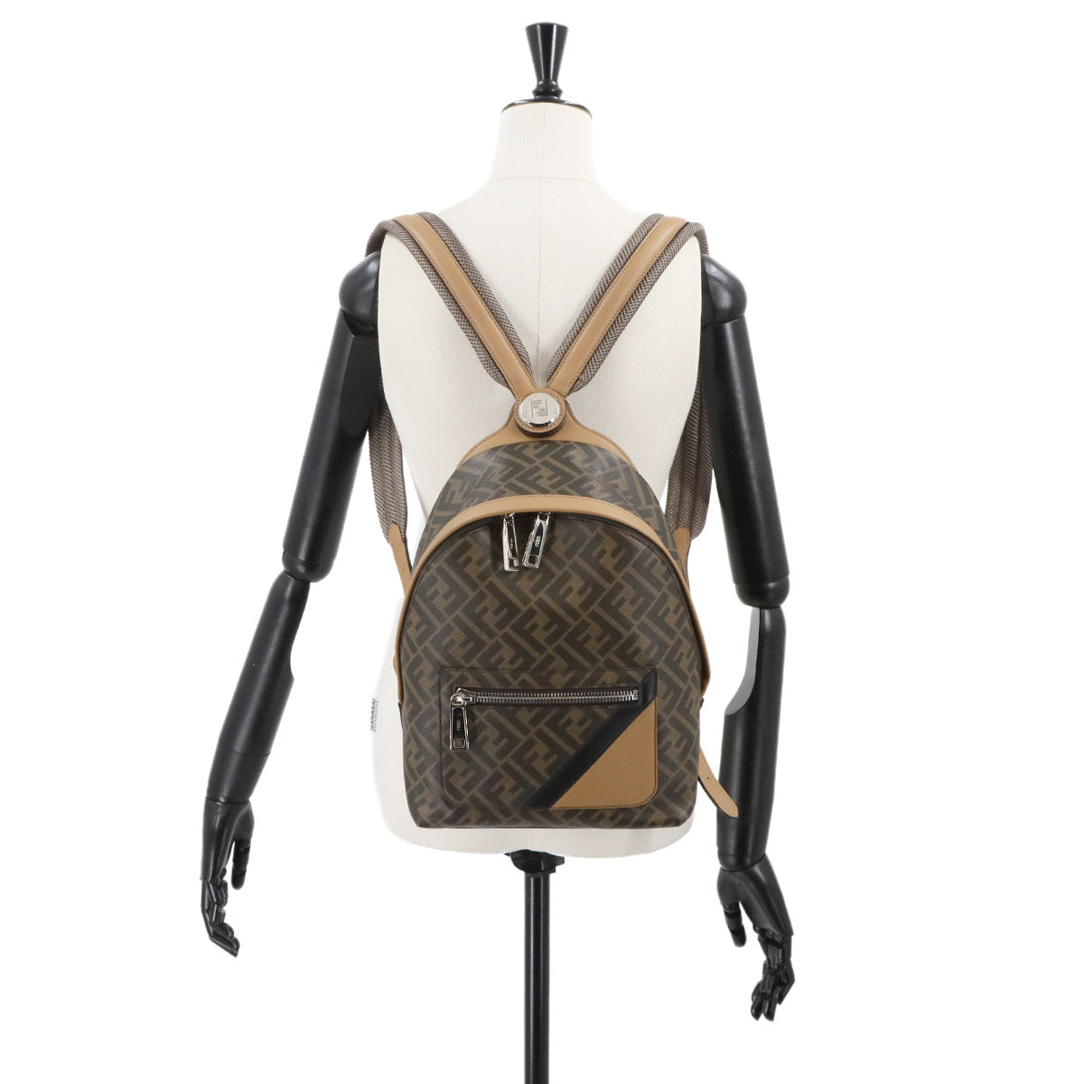 Diagonal Chiodo Small Backpack PVC Leather Brown 7VZ077 Purse