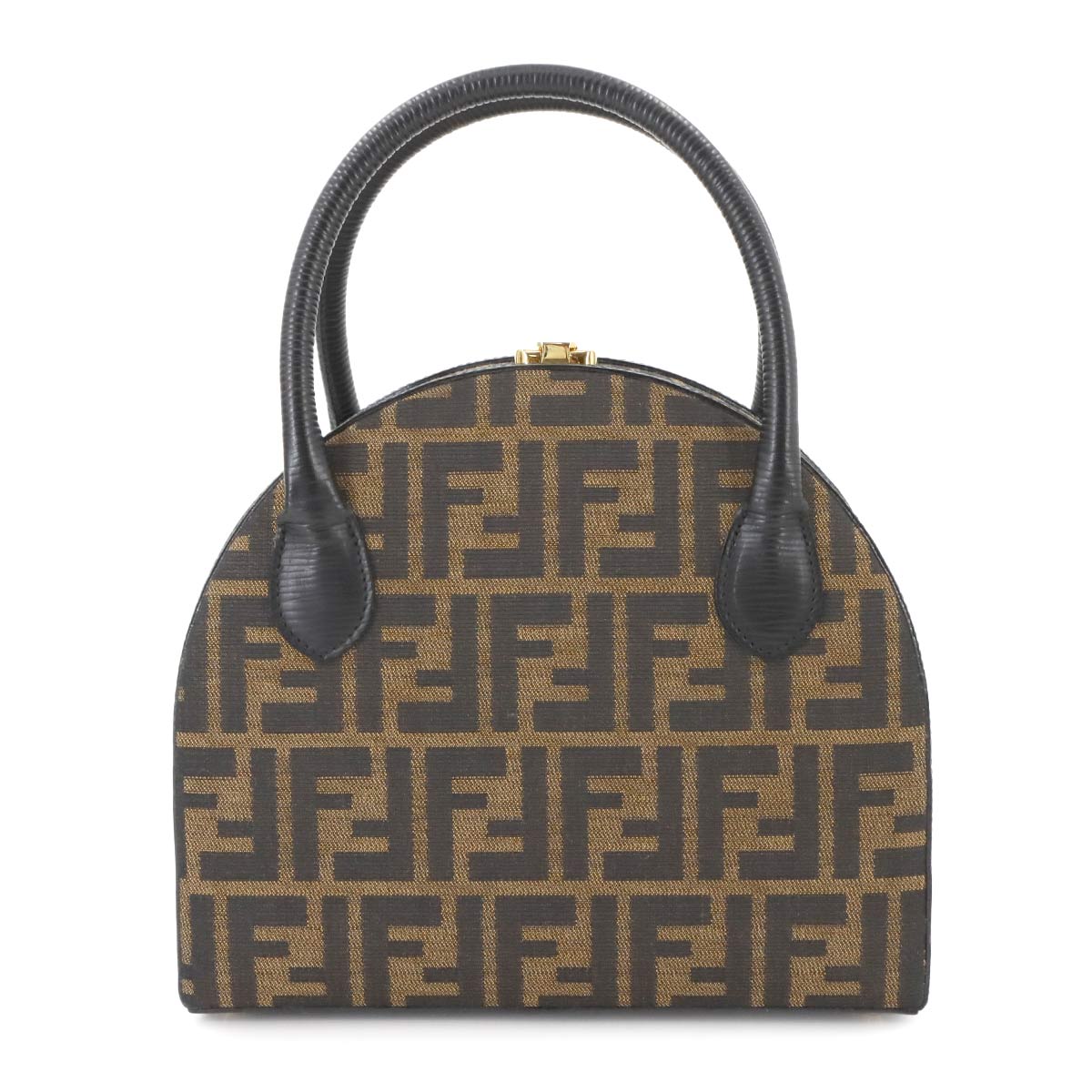 Zucca Hand Shoulder Bag Canvas Leather Brown Black Vintage