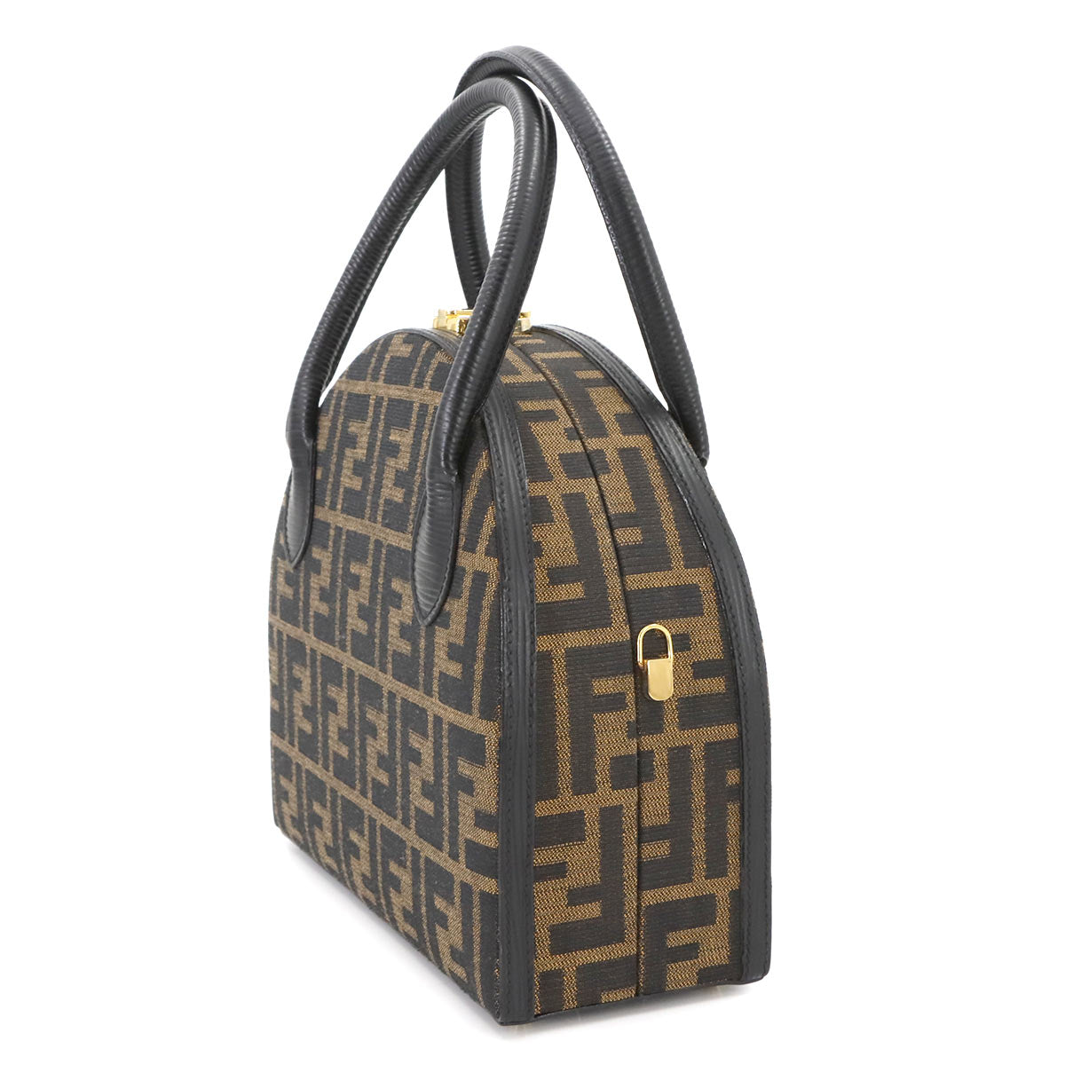 Zucca Hand Shoulder Bag Canvas Leather Brown Black Vintage