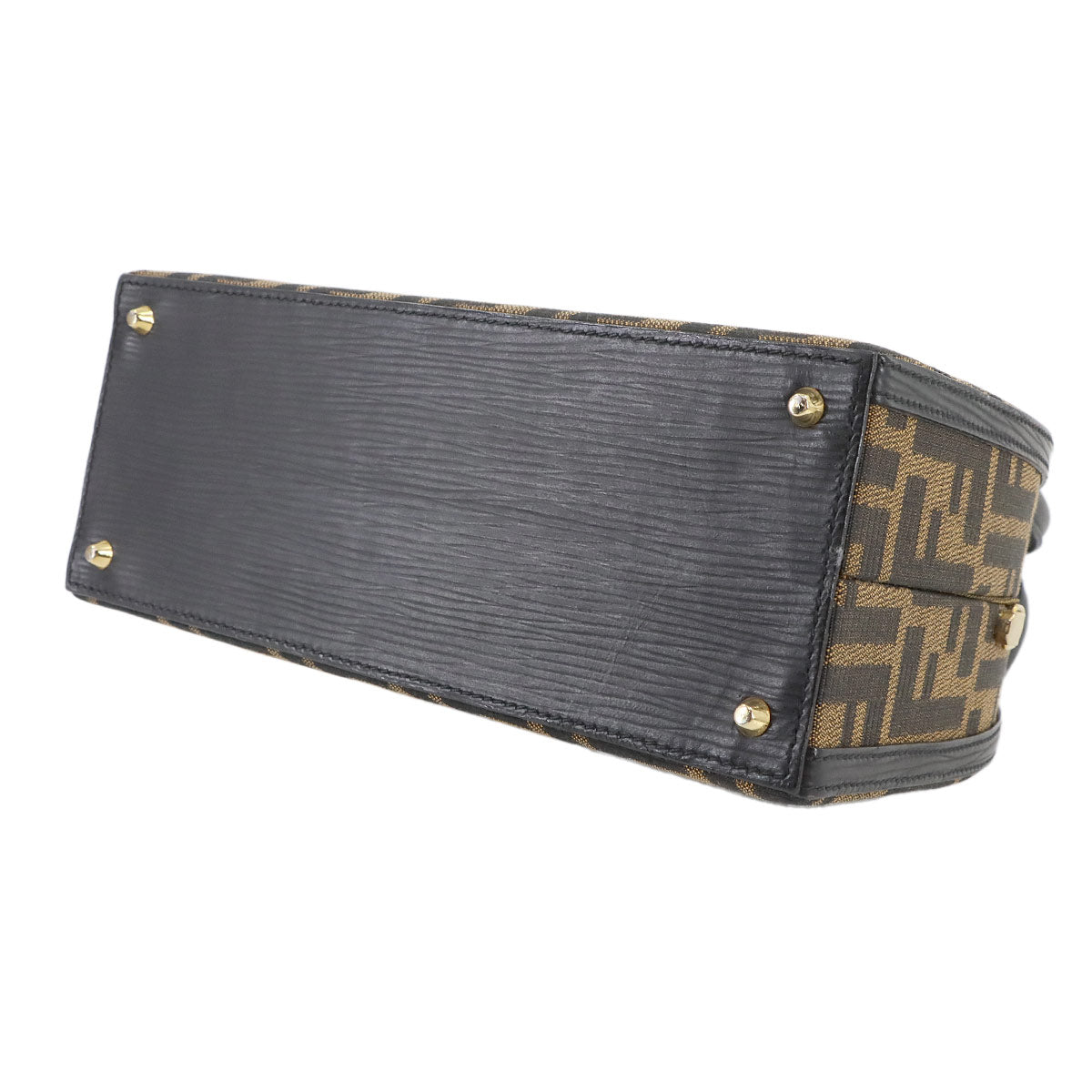 Zucca Hand Shoulder Bag Canvas Leather Brown Black Vintage