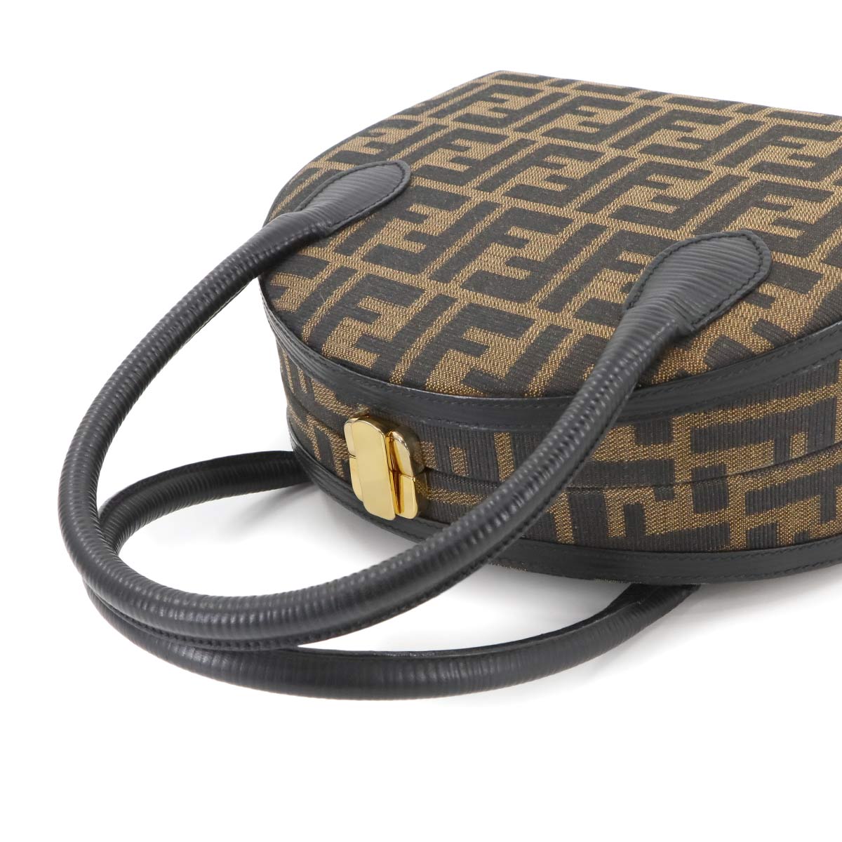 Zucca Hand Shoulder Bag Canvas Leather Brown Black Vintage