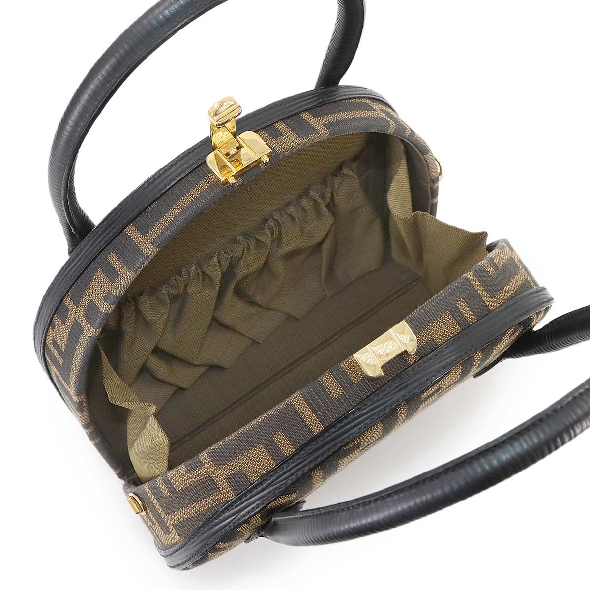 Zucca Hand Shoulder Bag Canvas Leather Brown Black Vintage