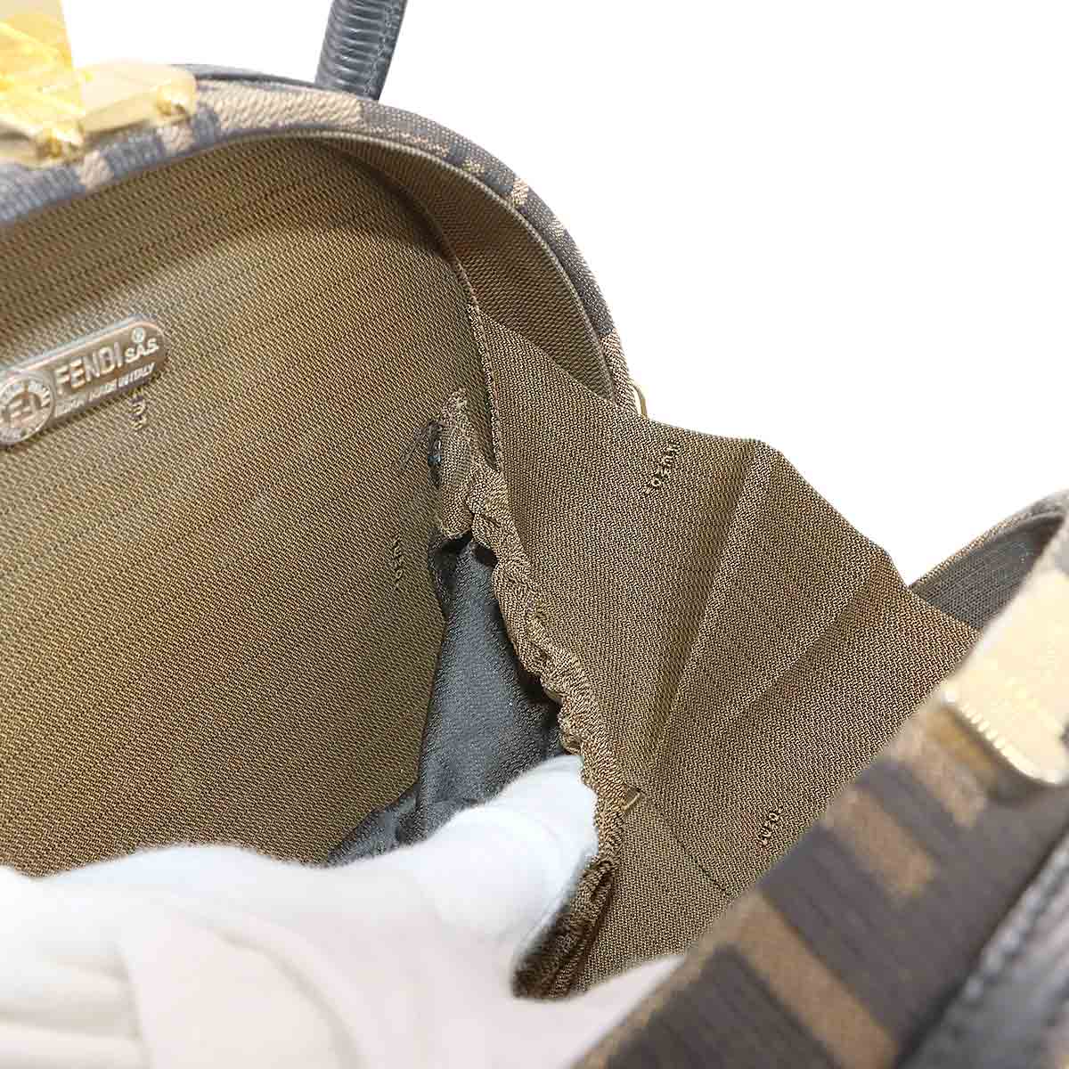 Zucca Hand Shoulder Bag Canvas Leather Brown Black Vintage