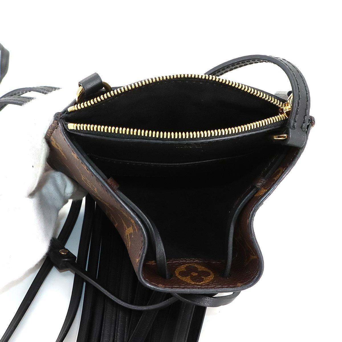 Monogram Fringed Mini Noe Shoulder Bag Brown M67802