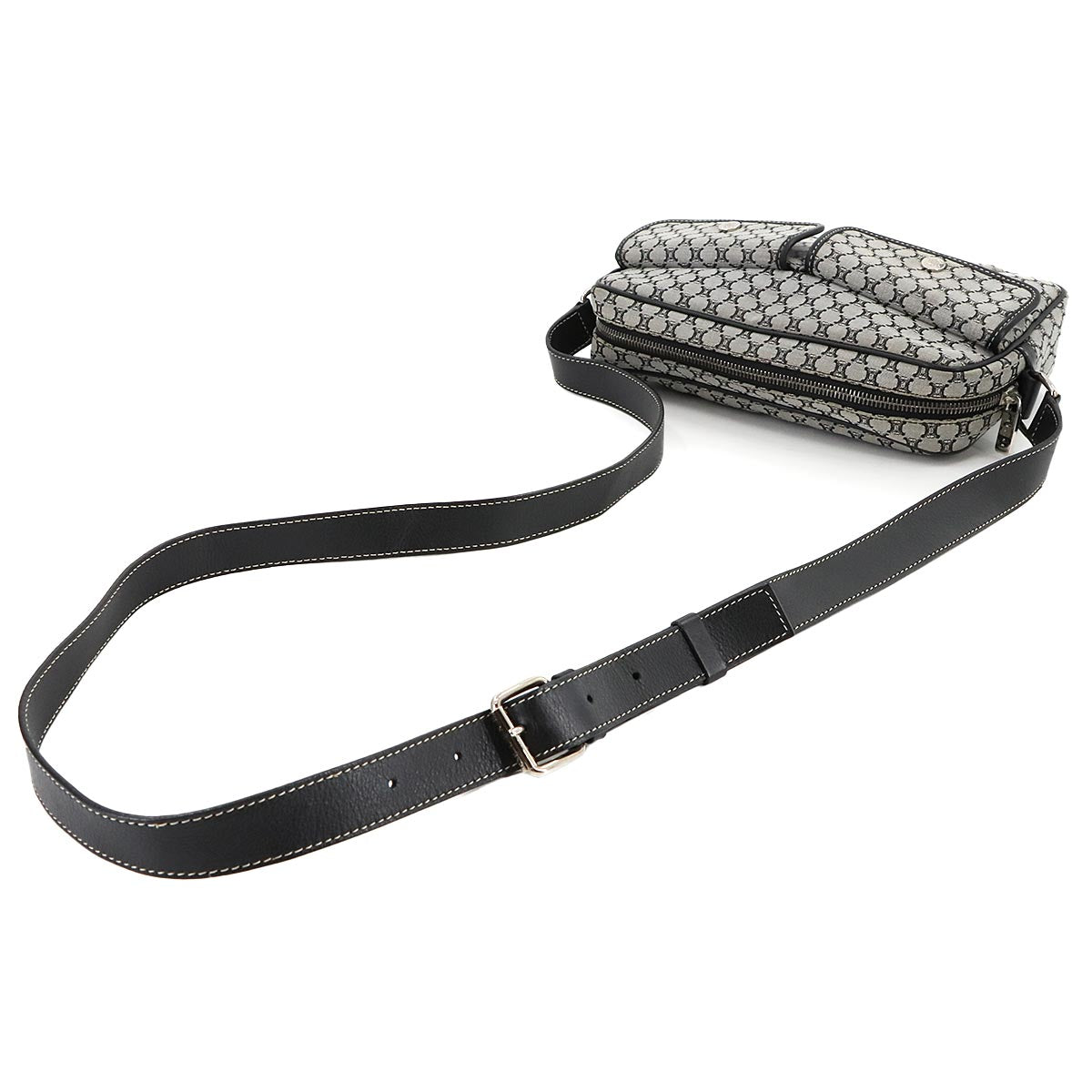 Macadam Shoulder Bag Canvas Leather Gray Black Purse