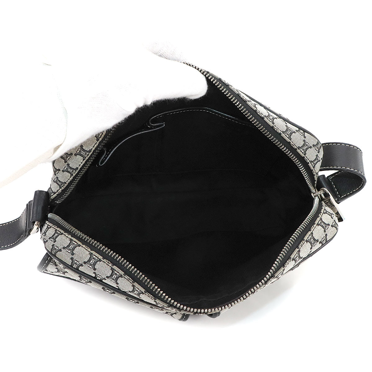 Macadam Shoulder Bag Canvas Leather Gray Black Purse