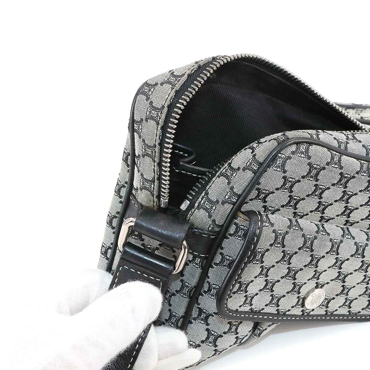 Macadam Shoulder Bag Canvas Leather Gray Black Purse