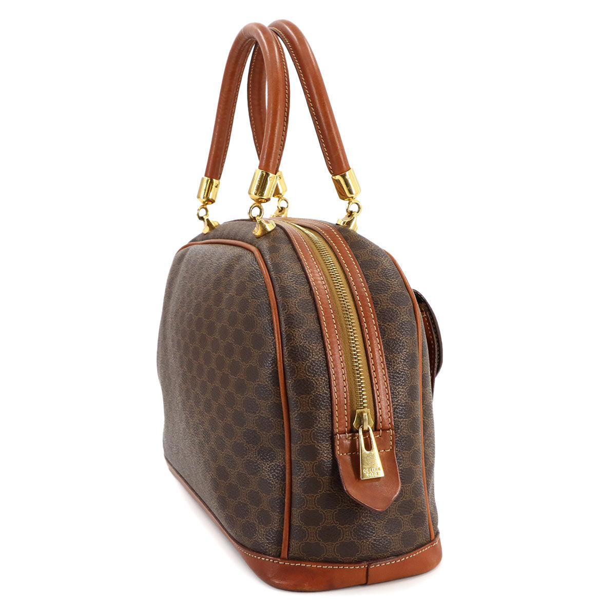 Macadam Hand Bag PVC Leather Brown Vintage
